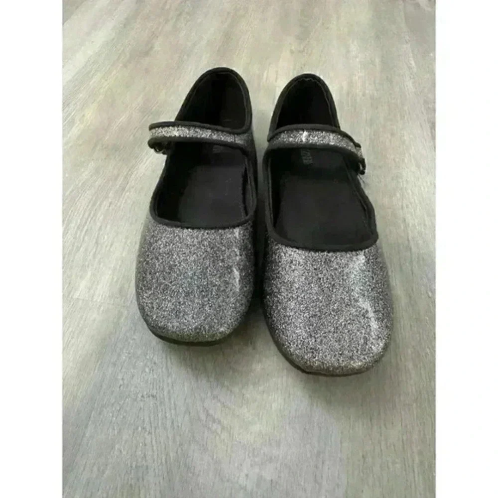 Kids Glitter Mary Jane Shoes Silver Sparkle Buckle Strap Flats girls sz 27 us 9‎